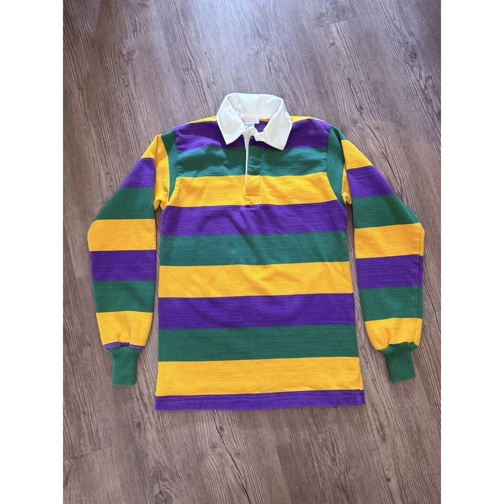 Vintage Brooks Brothers Brooksgate Rugby Shirt M Mardi Gras Purple Green Gold